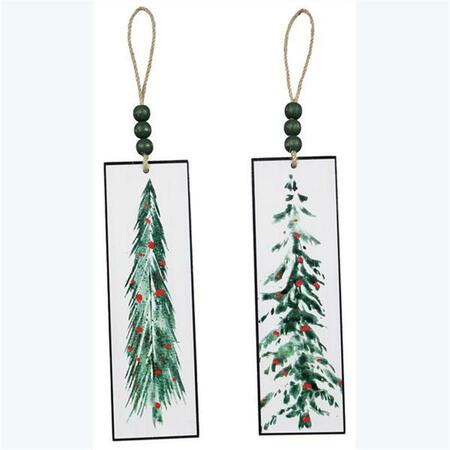 YOUNGS Wood Christmas Tree with Holly Wall Art, Assorted Color - 2 Piece 92742